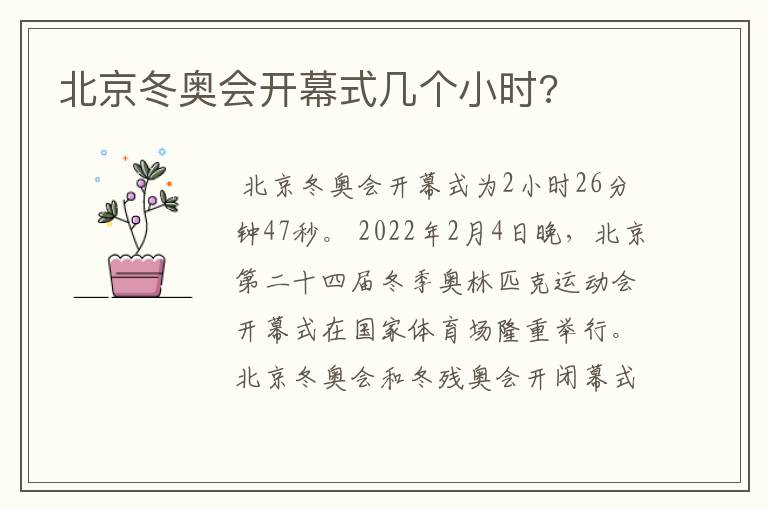 北京冬奥会开幕式几个小时?