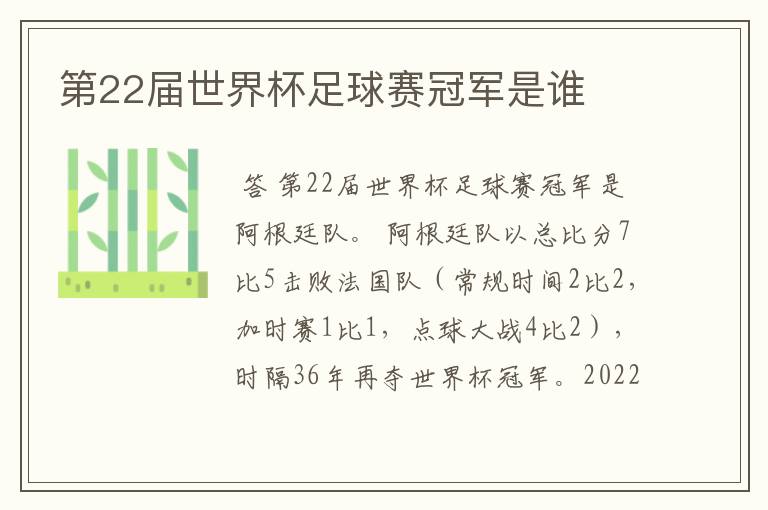 第22届世界杯足球赛冠军是谁