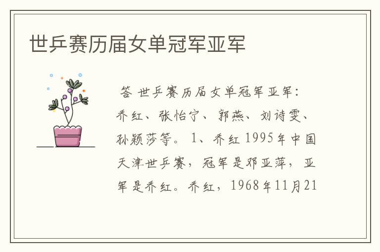 世乒赛历届女单冠军亚军