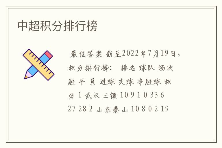 中超积分排行榜