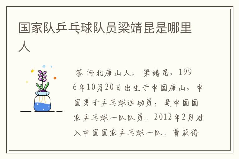 国家队乒乓球队员梁靖昆是哪里人