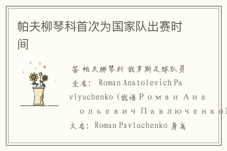 帕夫柳琴科首次为国家队出赛时间