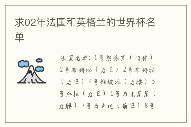 求02年法国和英格兰的世界杯名单