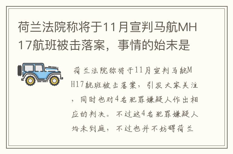 荷兰法院称将于11月宣判马航MH17航班被击落案,事情的始末是怎样的?