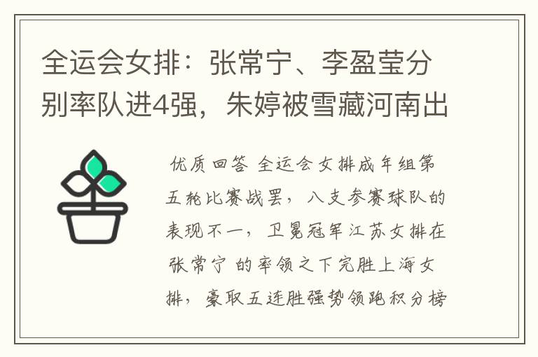 全运会女排:张常宁、李盈莹分别率队进4强,朱婷被雪藏河南出局