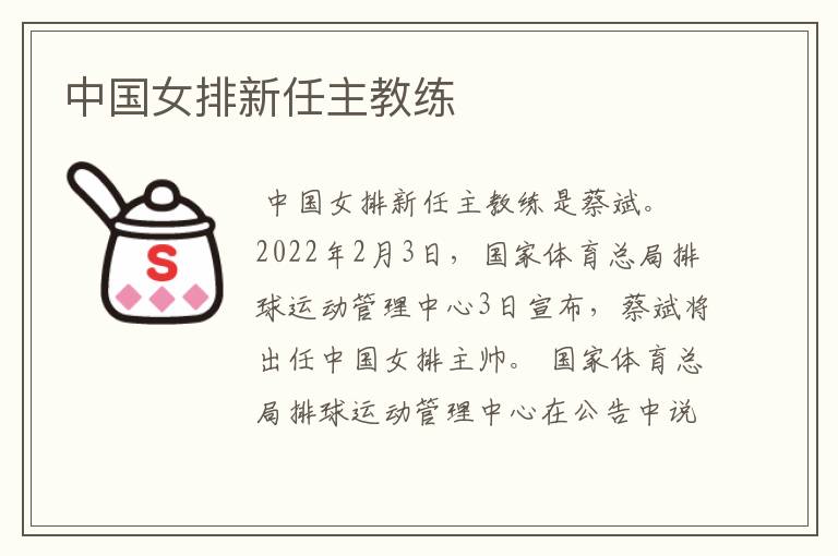 中国女排新任主教练