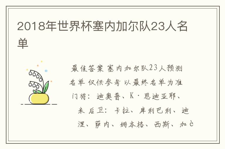 2018年世界杯塞内加尔队23人名单