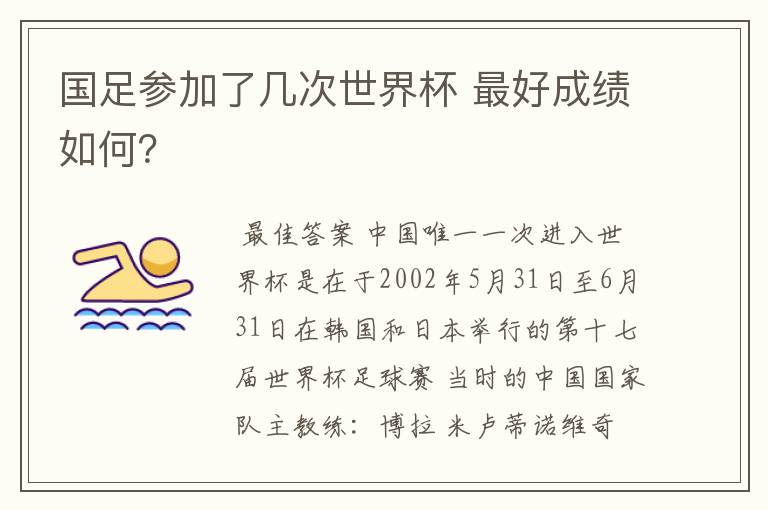 国足参加了几次世界杯 最好成绩如何?