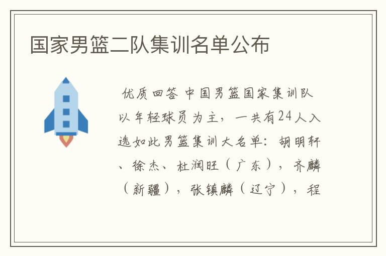 国家男篮二队集训名单公布