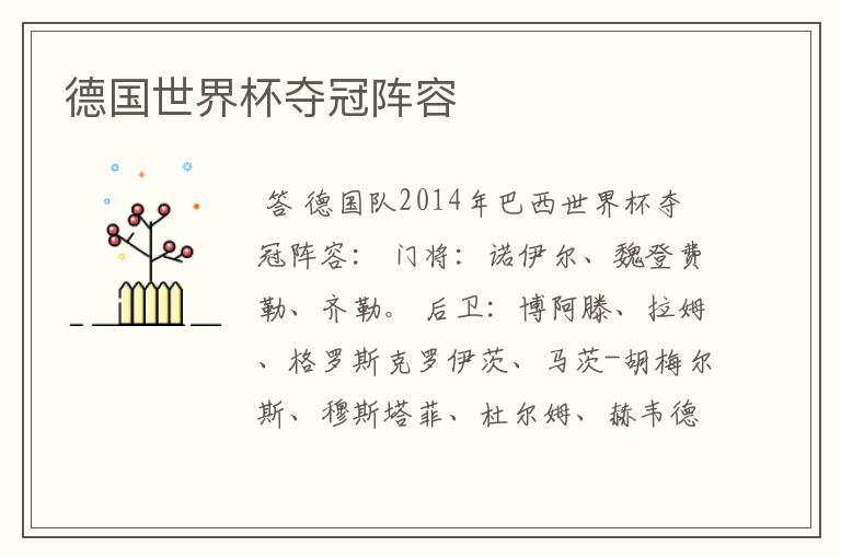 德国世界杯夺冠阵容