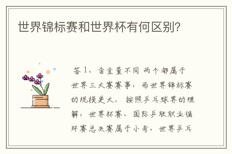 世界锦标赛和世界杯有何区别?