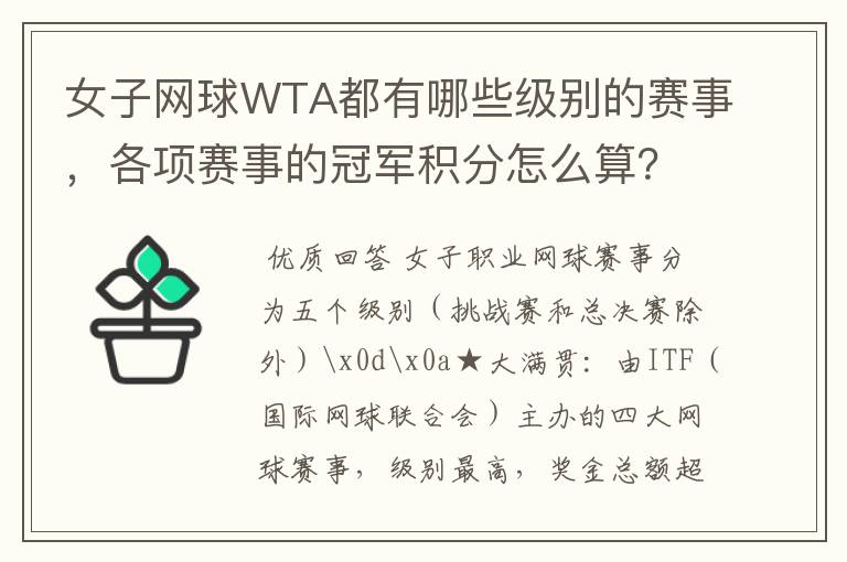 女子网球WTA都有哪些级别的赛事,各项赛事的冠军积分怎么算?