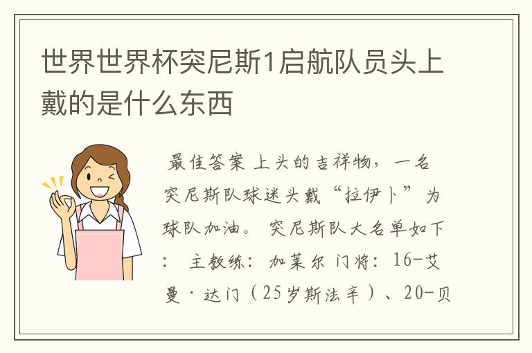 世界世界杯突尼斯1启航队员头上戴的是什么东西