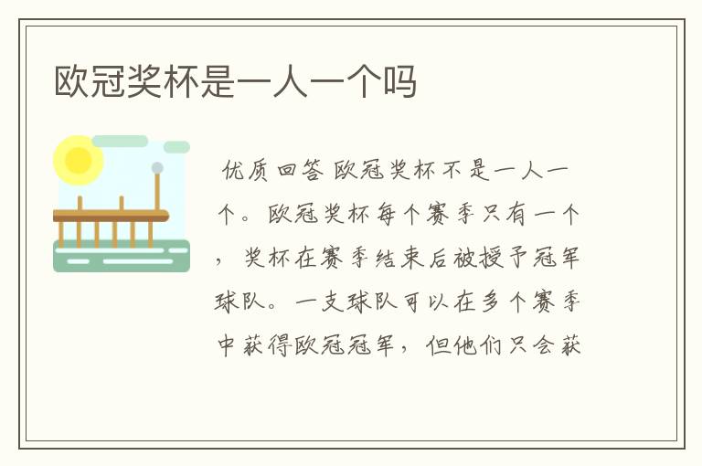 欧冠奖杯是一人一个吗