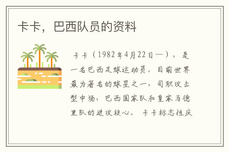 卡卡,巴西队员的资料