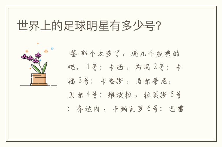 世界上的足球明星有多少号?