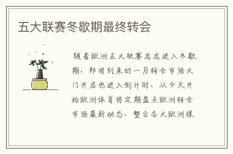 五大联赛冬歇期最终转会
