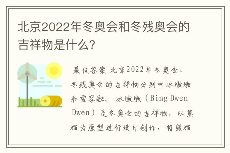 北京2022年冬奥会和冬残奥会的吉祥物是什么?
