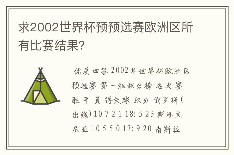 求2002世界杯预预选赛欧洲区所有比赛结果?
