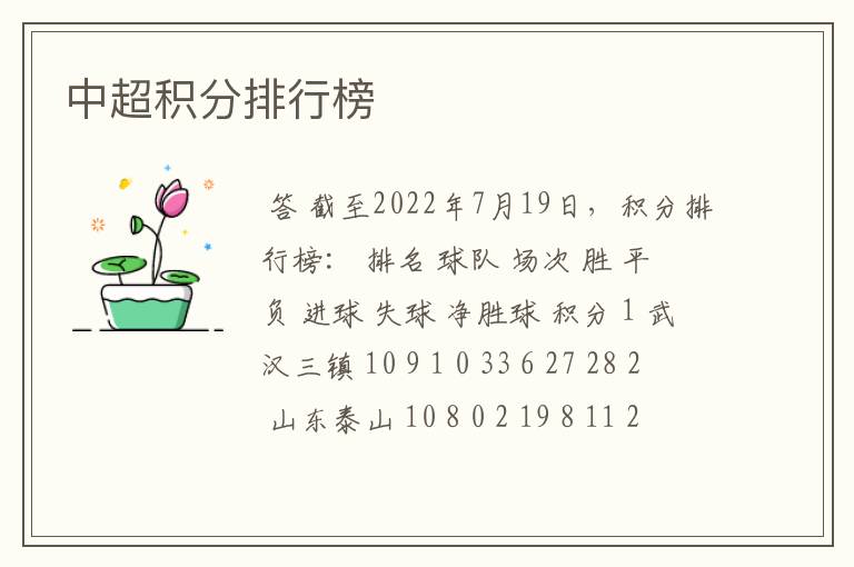 中超积分排行榜