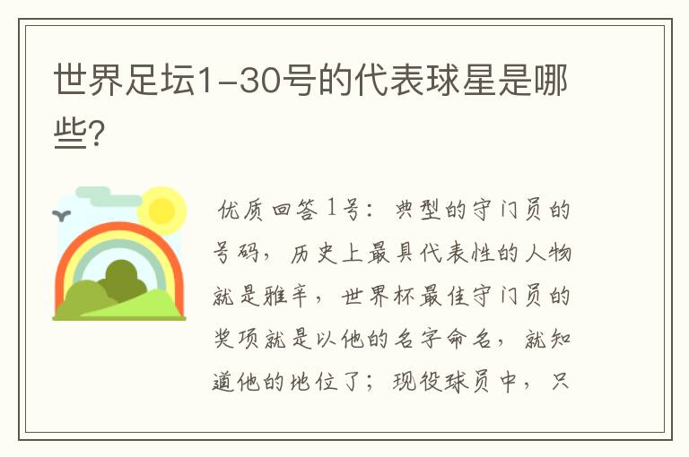 世界足坛1-30号的代表球星是哪些?