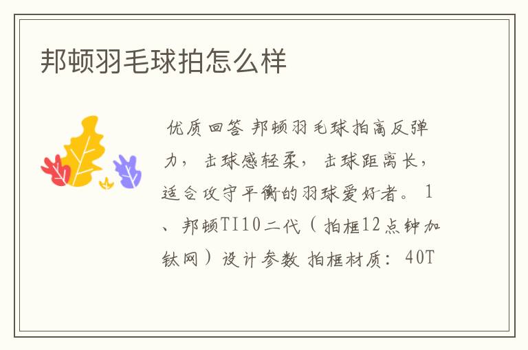 邦顿羽毛球拍怎么样