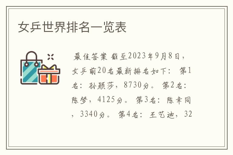 女乒世界排名一览表