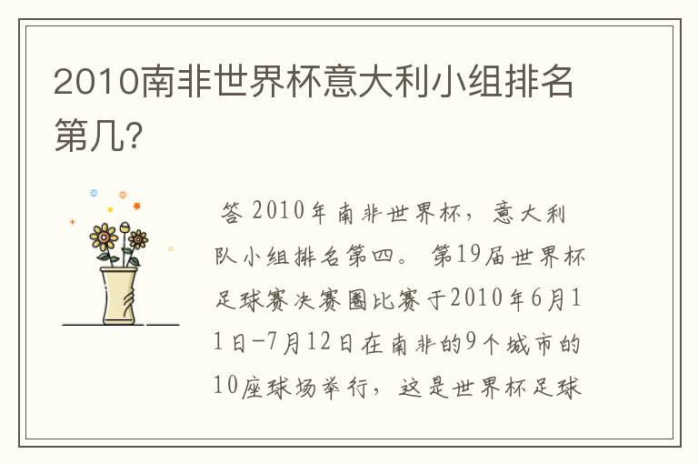 2010南非世界杯意大利小组排名第几?