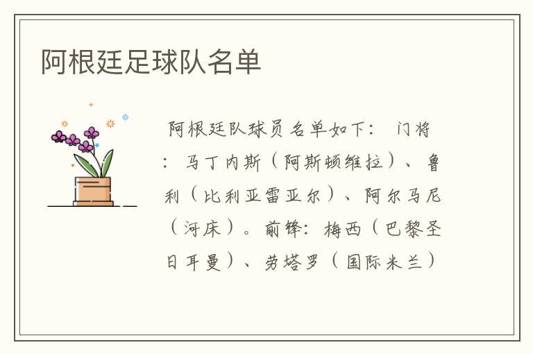 阿根廷足球队名单