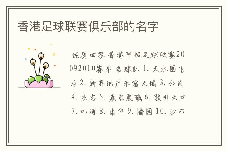 香港足球联赛俱乐部的名字