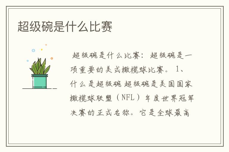 超级碗是什么比赛