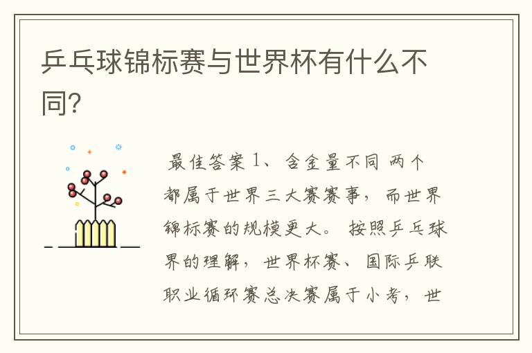 乒乓球锦标赛与世界杯有什么不同?