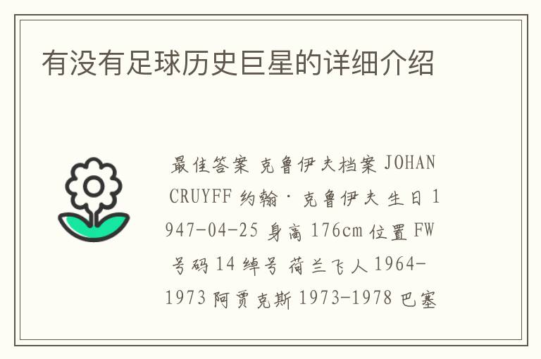 有没有足球历史巨星的详细介绍