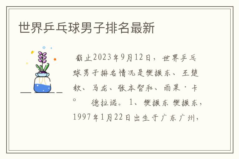 世界乒乓球男子排名最新