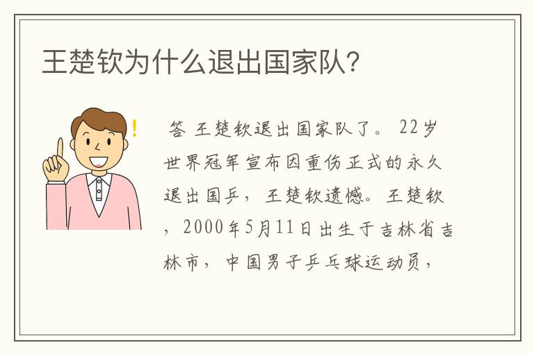 王楚钦为什么退出国家队？