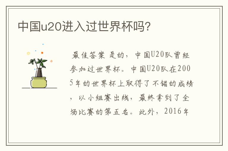 中国u20进入过世界杯吗?