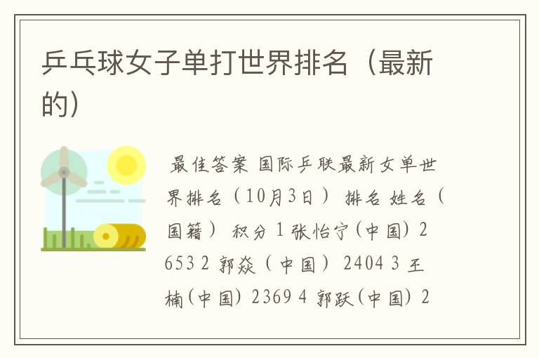 乒乓球女子单打世界排名(最新的)
