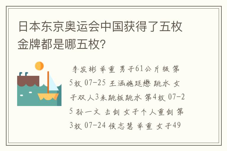 日本东京奥运会中国获得了五枚金牌都是哪五枚?