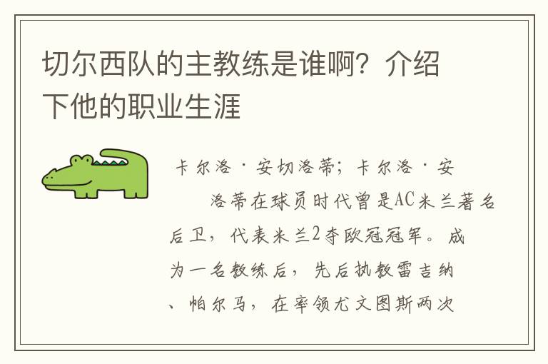 切尔西队的主教练是谁啊?介绍下他的职业生涯