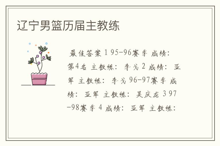 辽宁男篮历届主教练