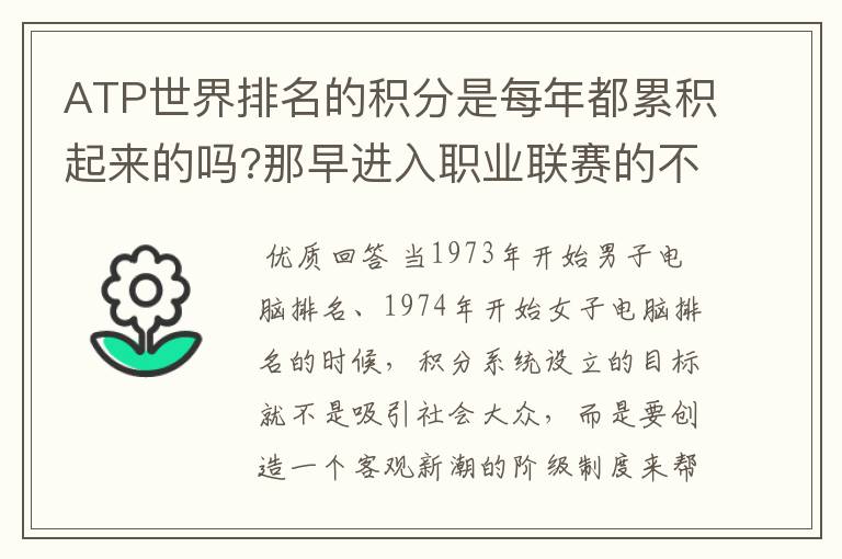 ATP世界排名的积分是每年都累积起来的吗?那早进入职业联赛的不是分数一定高吗?
