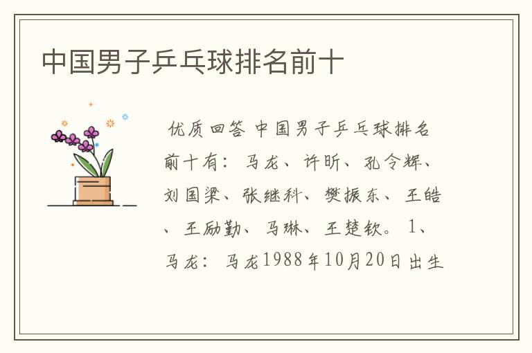 中国男子乒乓球排名前十