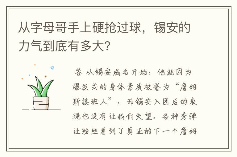 从字母哥手上硬抢过球,锡安的力气到底有多大?