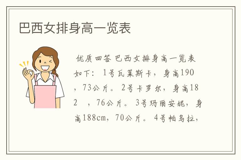 巴西女排身高一览表