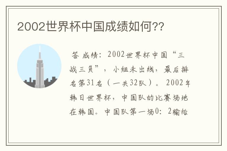 2002世界杯中国成绩如何??