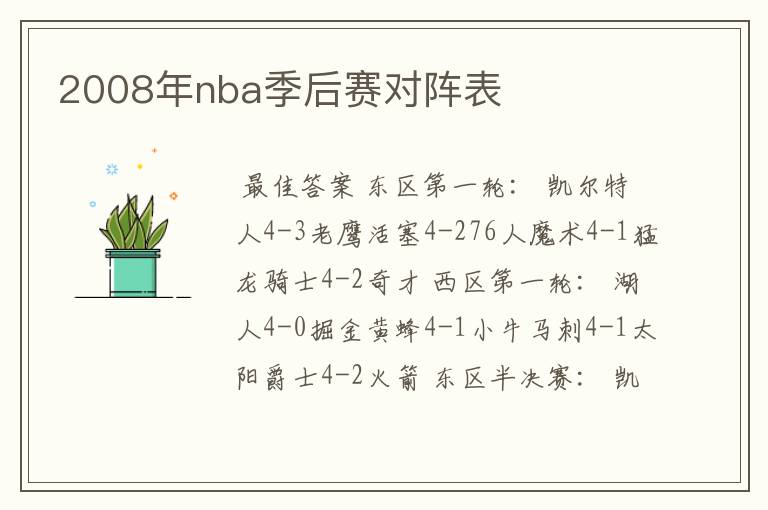 2008年nba季后赛对阵表
