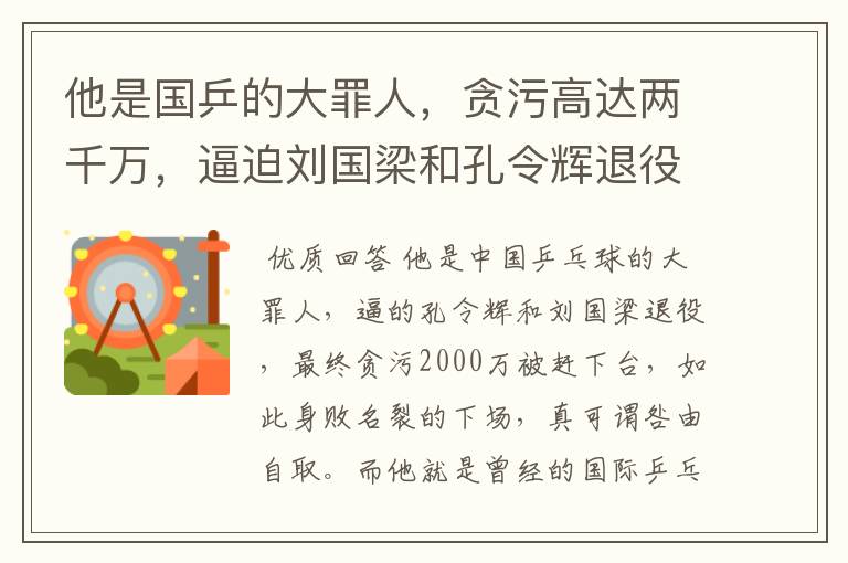 他是国乒的大罪人,贪污高达两千万,逼迫刘国梁和孔令辉退役,他是谁呢?