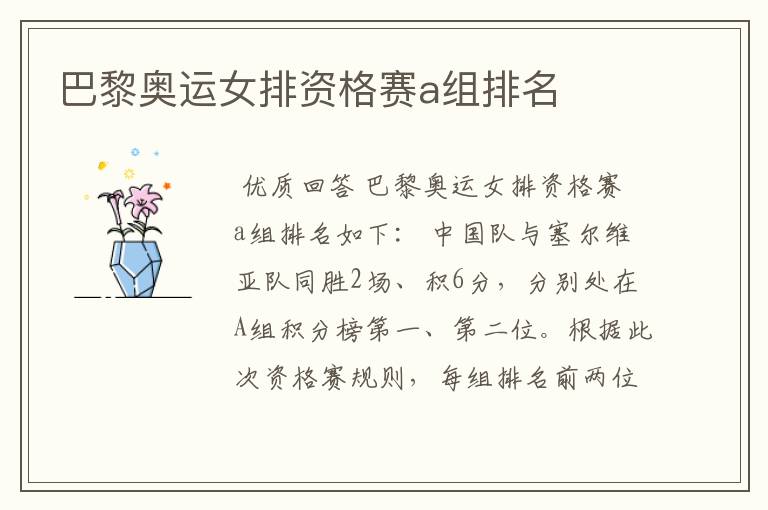 巴黎奥运女排资格赛a组排名