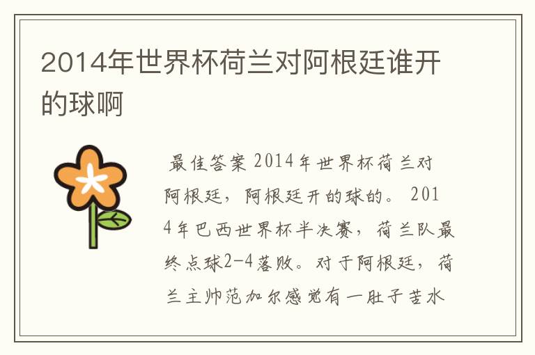2014年世界杯荷兰对阿根廷谁开的球啊