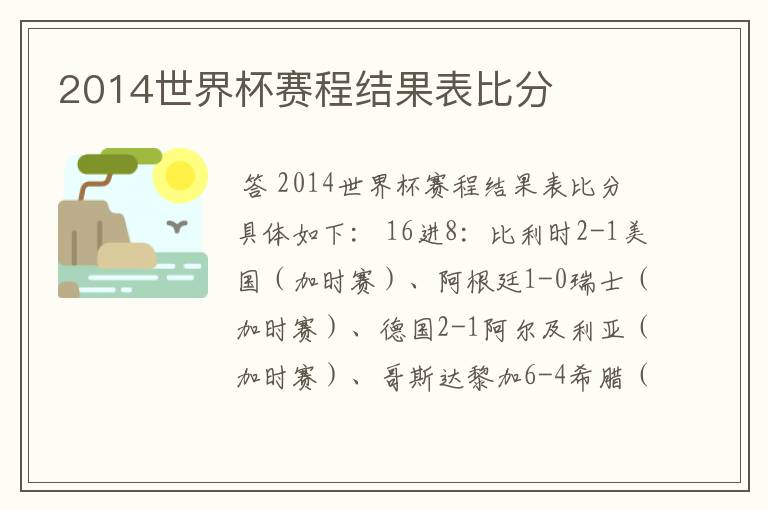 2014世界杯赛程结果表比分
